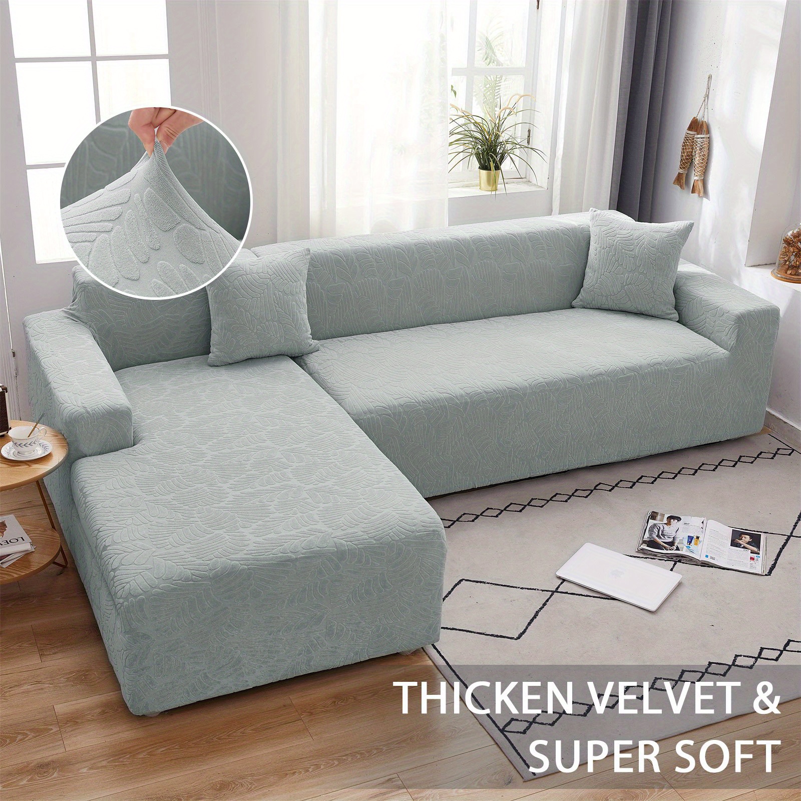 TEMU Topchances 3-seater L-shaped Polar Fleece Sofa Cover 2pcs Set With 2 Pillowcases, Durable High Stretch Non-slip Slipcover, Sectional Protector
