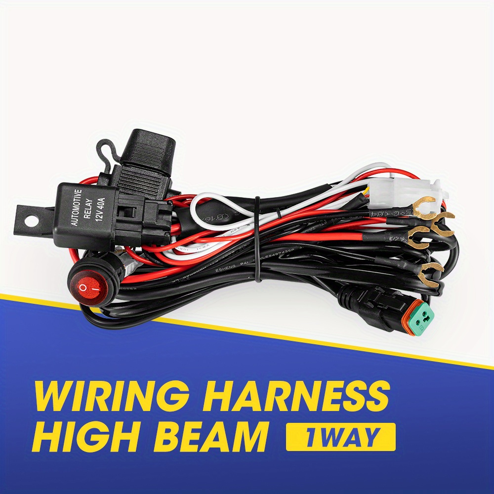 TEMU 1 Way High Beam Wiring Harness W/ Dt 2-pin Connectors For Led Light Bar