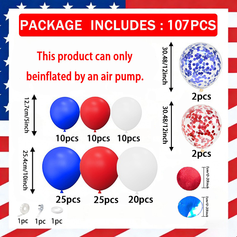 TEMU Set da 107 pezzi per a di palloncini, inclusi , , , paillettes rosse e blu. Applicabile per , il Day e ' negli Stati .