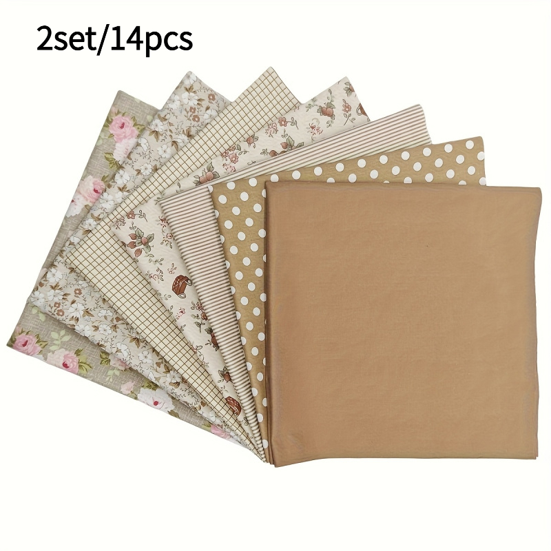 TEMU 14pcs Brown Twill Floral Fabric, Suitable For Quilting. Polyester Set Is Perfect For Gifts For Christmas, Easter, New Year, And Other Holidays,