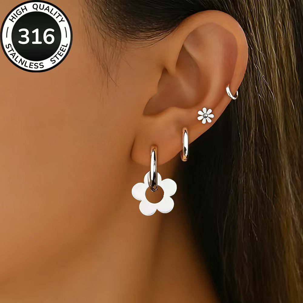 4 Pairs High-Quality 316 Stainless Steel Golden Earrings Set