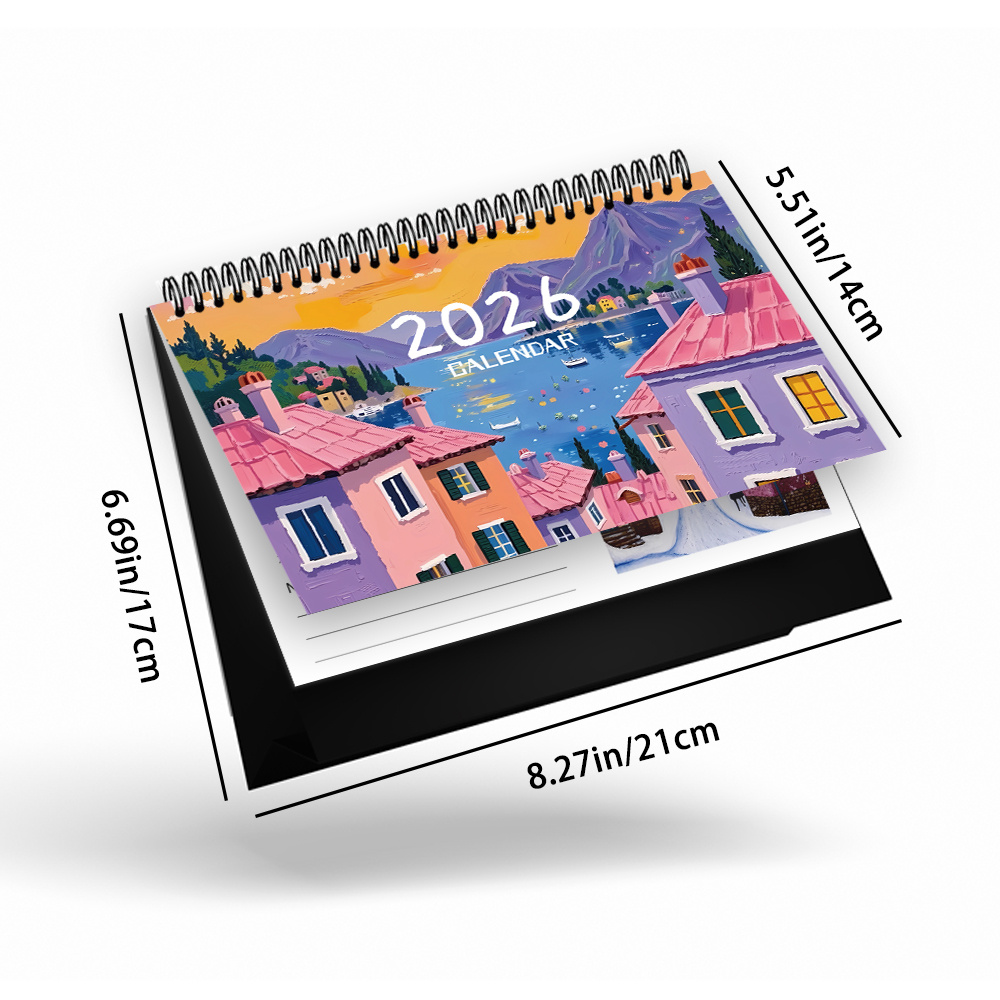 TEMU 1pc, , Travel Calendar, Illustrations, Desktop Calendar - Standing Calendar/desktop Calendar/table Calendar, 12 Different Images, 12-month