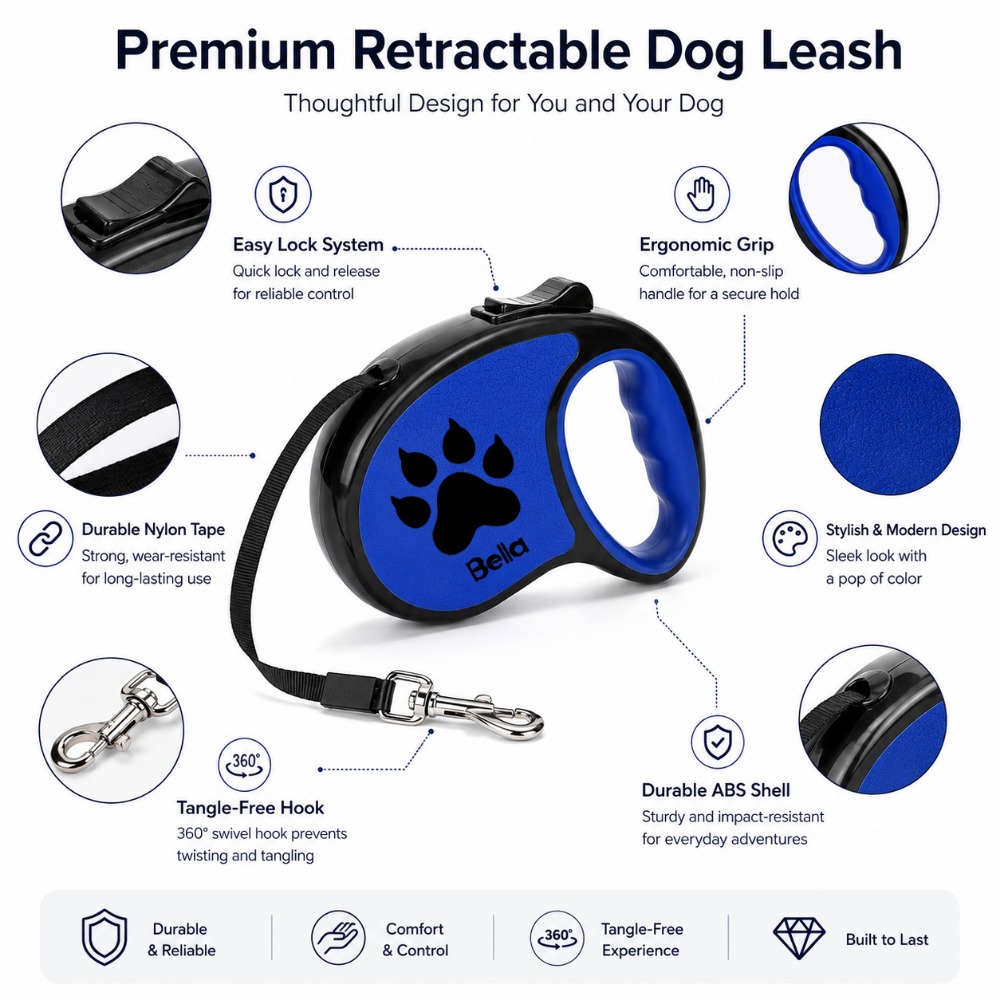 Customizable Extendable Dog Leash with Anti-Tangling Design