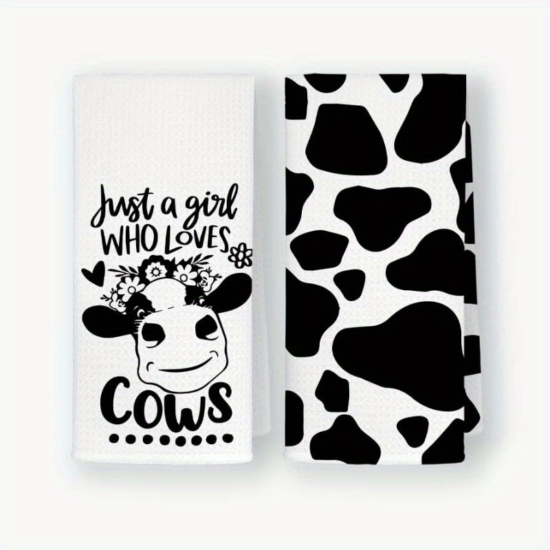 

2-pack 18x26inch Polyester Kitchen Towels, Funny Floral Cow Design, Soft Dish Cloths, Modern Rectangular Hand Towels For , Machine Washable, Home & Kitchen Decor