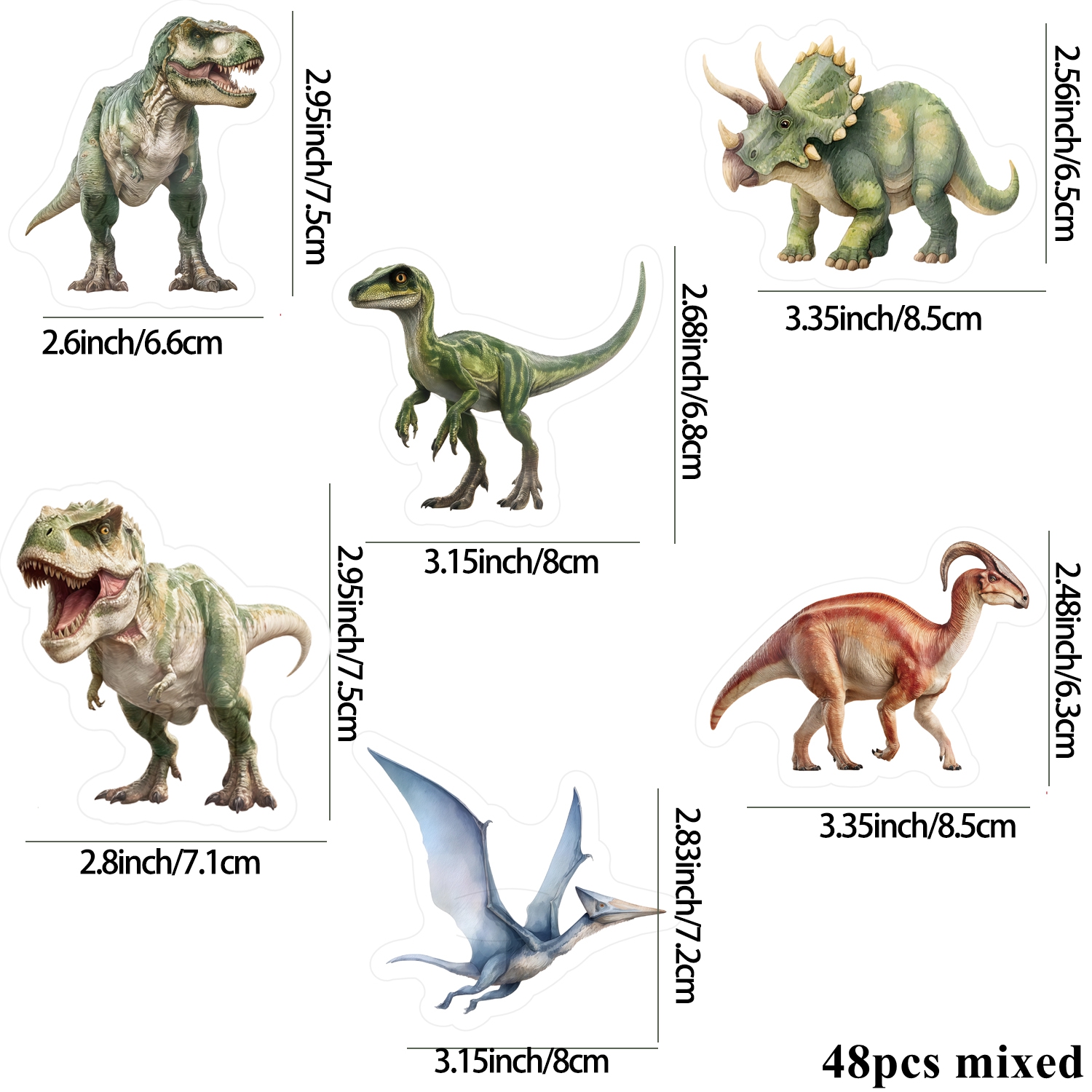 TEMU 2d Flat, 48pcs Mixed Realistic Dinosaur Lollipop(with Packaging) Holders Creative 2d Flat Multi Dino Table Cards For Dino Themed Happy Birthday