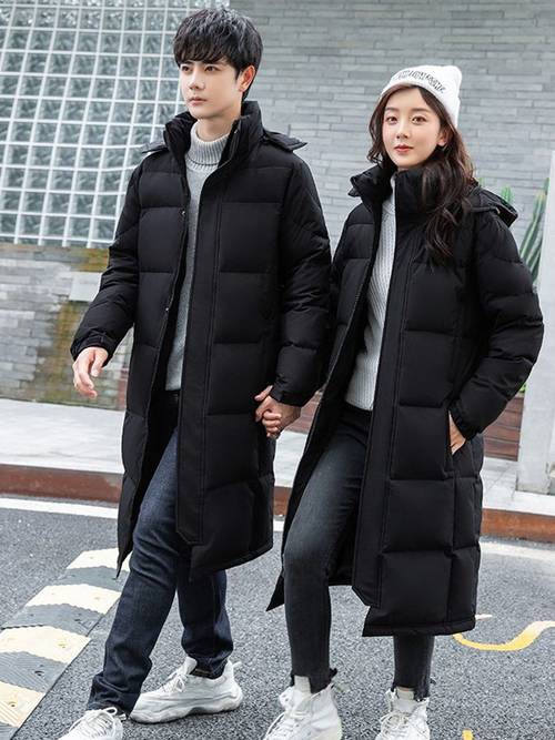 mens korean style winter over the knee duck down jacket thickened warm hooded zipper coat with multi pockets solid color casual school uniform for teens young adults