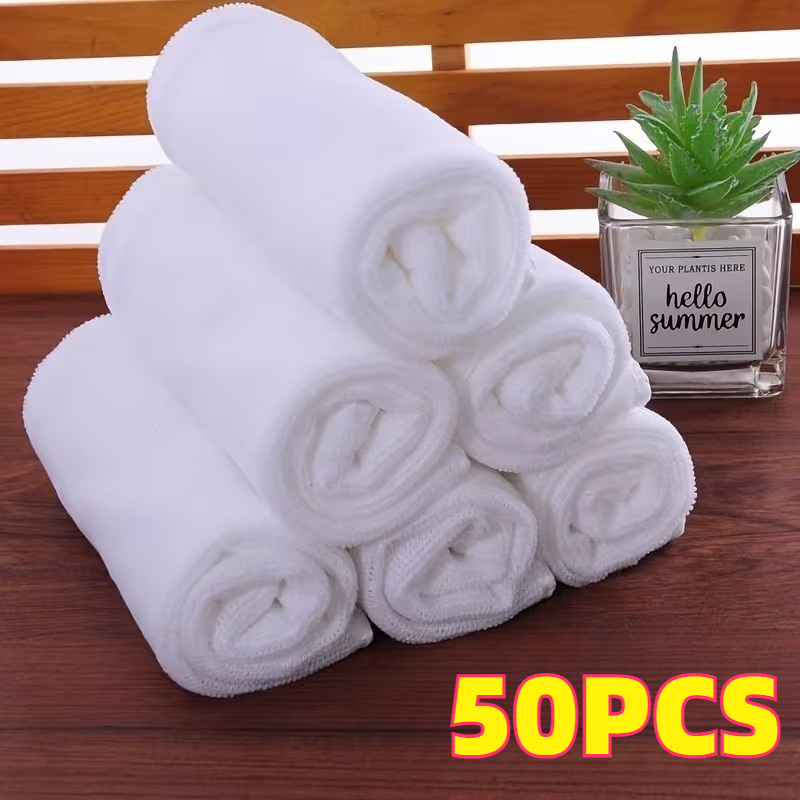 TEMU 50pcs Large Capacity White Square Towels | 11.8 Inches * 11.8 Inches Durable Towels, Soft And Portable Small Washcloths, Portable Towels For