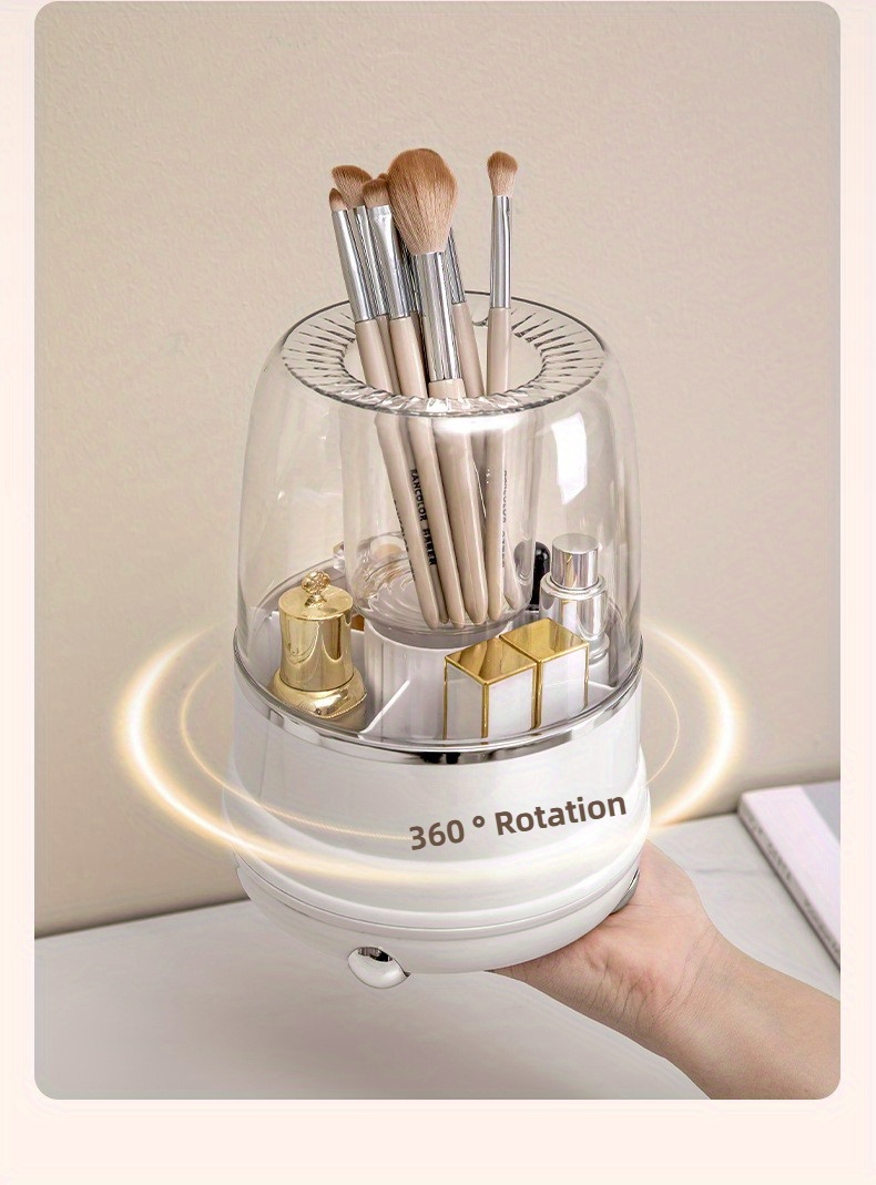 premium rotating makeup carousel   cosmetic organizer with sealed cover precision compartments for brushes lipsticks brow pencils luxe vanity centerpiece Product details 9