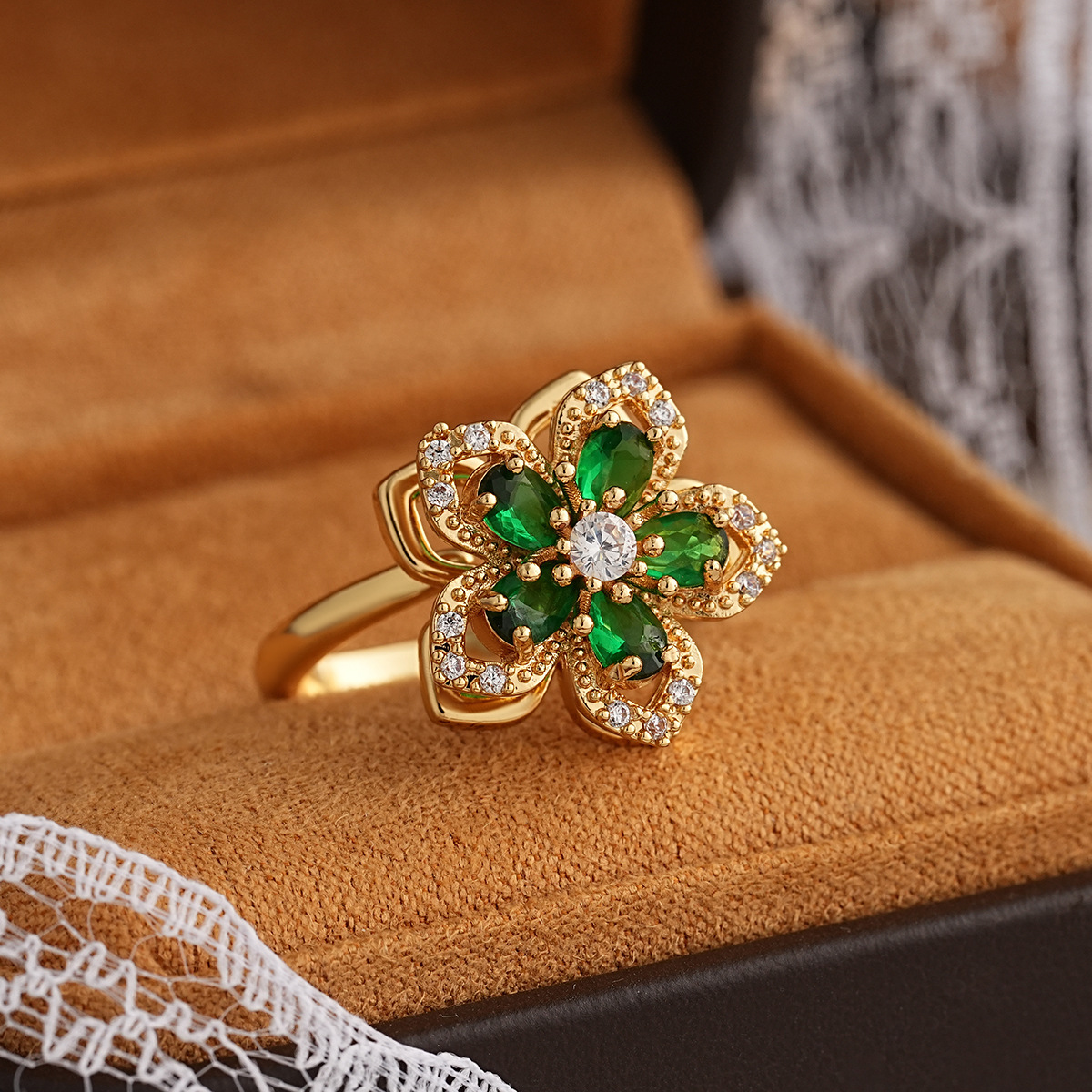 women   steel 360° rotating color-changing flower ring - luxury   (purple, green, pink, red, clear -accented) with rotatable center, everyday & party jewelry gift for birthdays, christmas,   - durable & affordable rotatable design,   wear, elegant statement piece for women Product details 7