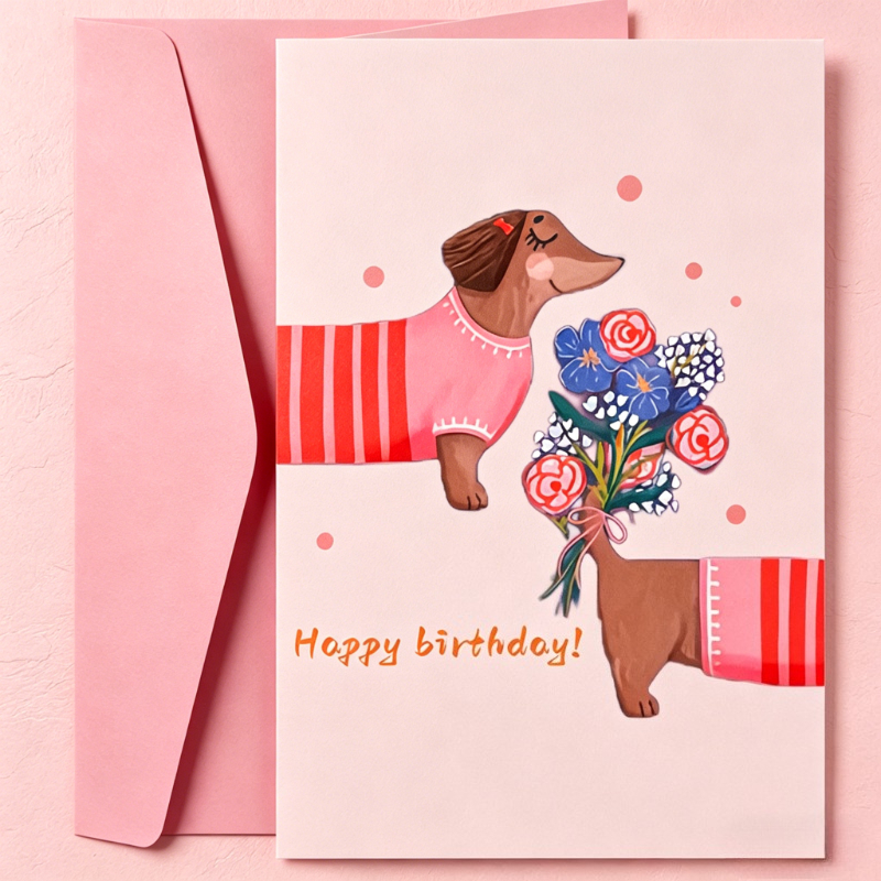 Funny Dachshund Birthday Card, Featuring ; Humorous Animal Cartoon Greeting Card Suitable For All Ages – Making Celebrations And , Gift