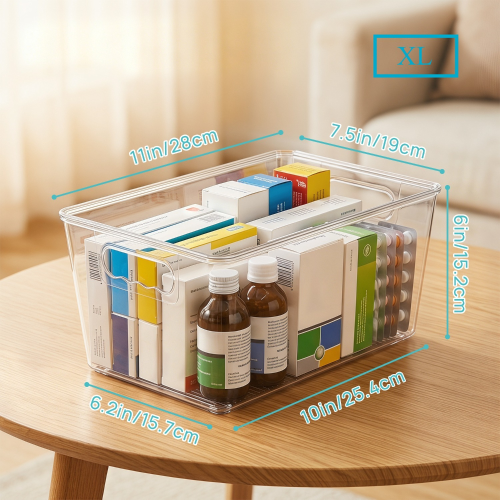 TEMU 6-pack Clear Plastic Storage Bins With Lid And Handle, , Multifunctional Desktop Drawer Pantry Cabinet Fridge Closet Bathroom Organizer, Desk &