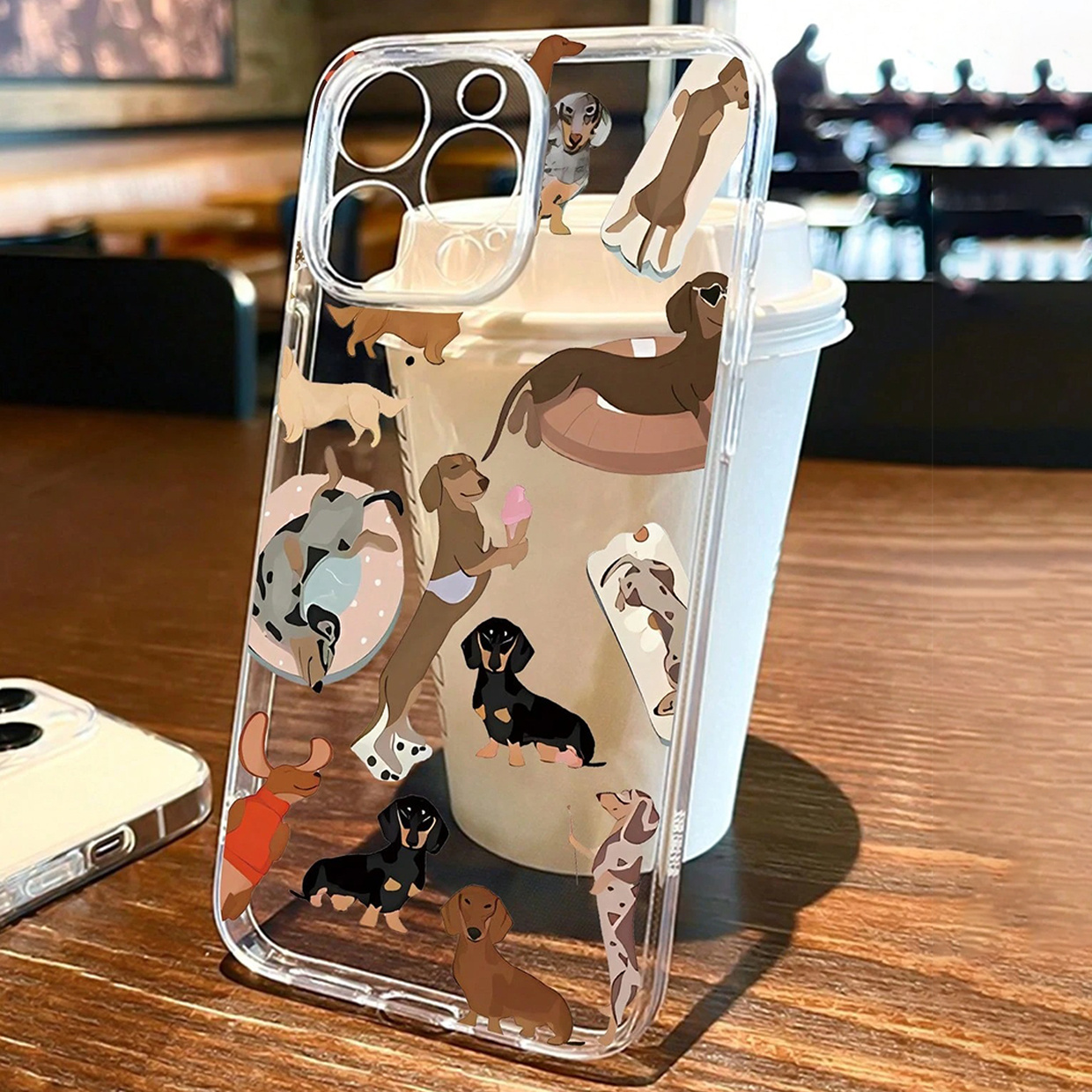 

A Transparent Tpu Full-body Shockproof And -resistant Phone Case Featuring A Dachshund Design, Compatible With , 15, 14, 13, 12, And 11.