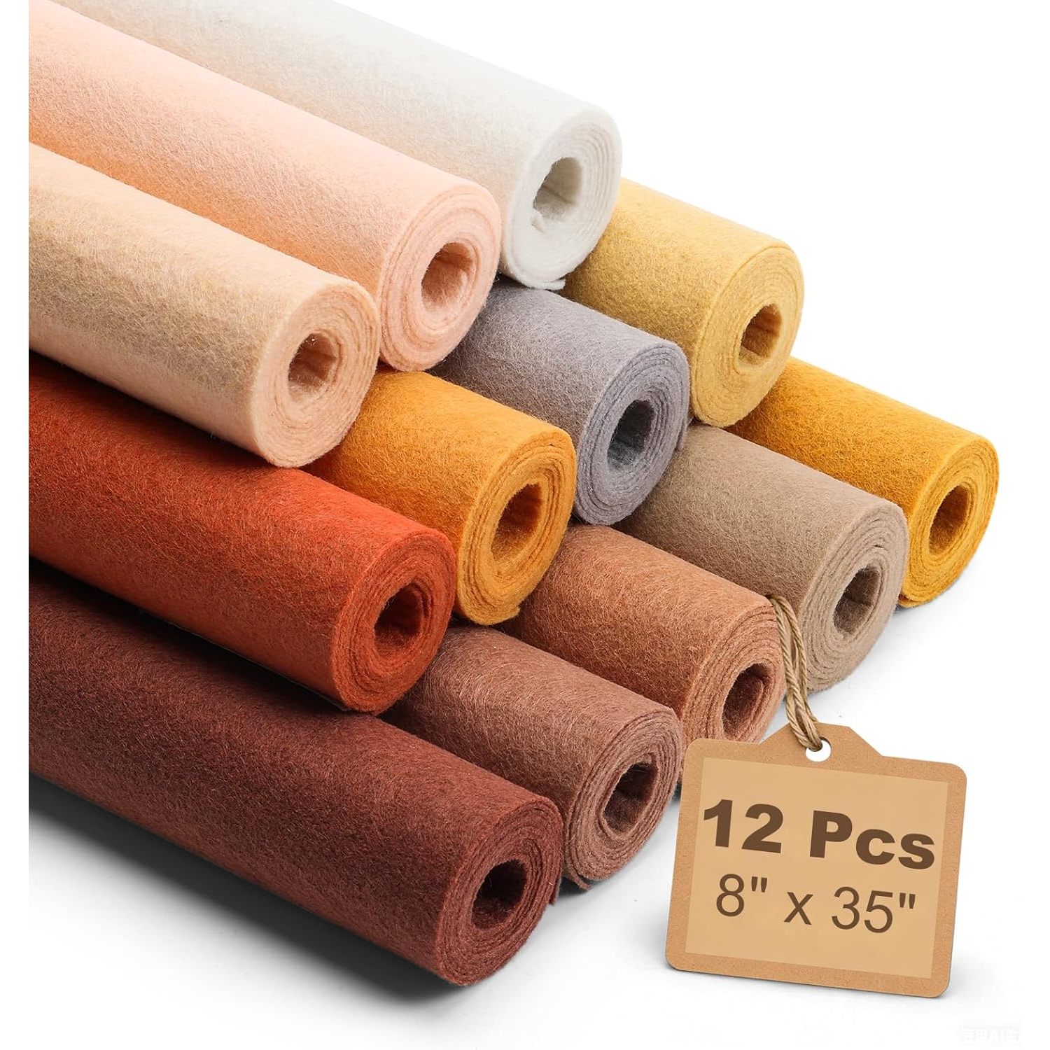 TEMU Grands feuilles de feutre rigide 8"x35"/ 20 x 90 cm - Lot de 12 couleurs assorties de tissu feutré, 12 rouleaux de carrés non tissés dans des