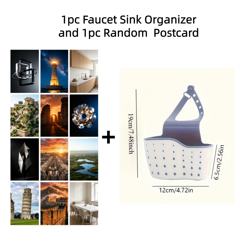 TEMU 2pcs Set (1pc Quick-install Sponge Brush Holder And 1pc Random Postcard), 1pc Quick-install Sponge Brush Holder, Adjustable Faucet-mount Sink