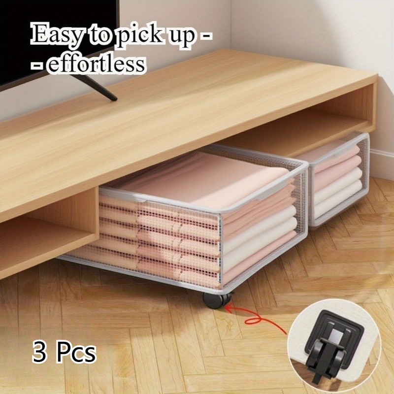 Set of 3 Transparent Under Bed Storage Boxes with Wheels