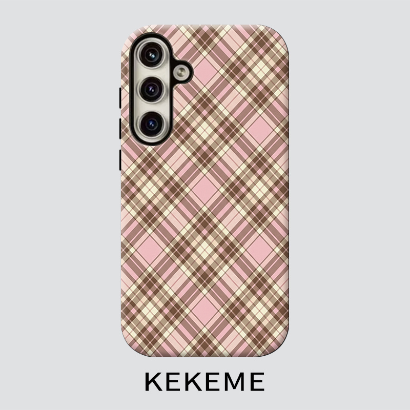 TEMU Phone Case - Kekeme Coffee Grid Pattern Film 2-in-1 Suitable For Galaxy S26 S25 S24 S23 S22 S21 S21+ S21 Fe Edge S20 A15 A16 A17 A23 A32 A34 A35