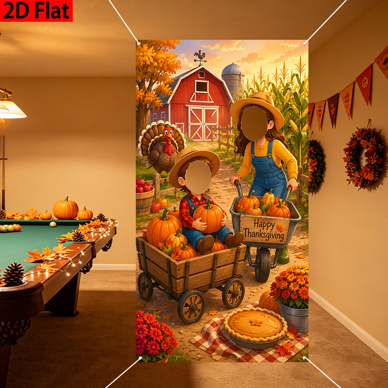 TEMU 1pc 1pcs Happy Thanksgiving Turkey & Pumpkin Harvest Banner - Farm-themed Photo Booth Backdrop With Turkey, Pumpkins, Corn Suitable For Fall