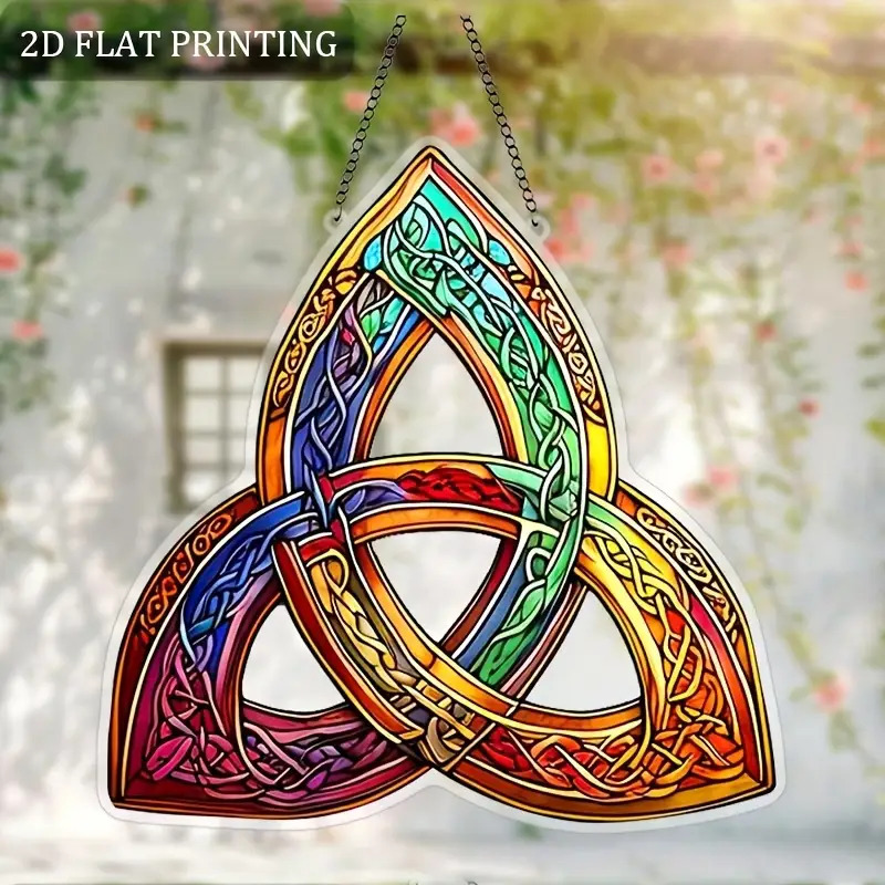 TEMU 2d Flat, Suitable For All , 2d Flat, Light-catching Ornament Made Of 2d Flat Acrylic, Celtic Knot Light Catcher, Colorful Hanging Decoration,