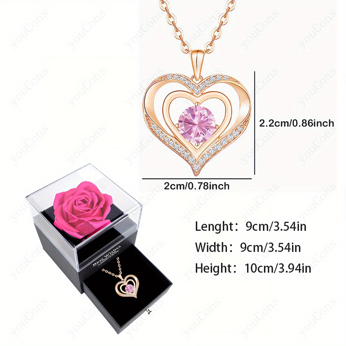 Women's Pink Birthstone Heart Pendant Necklace Gift Set