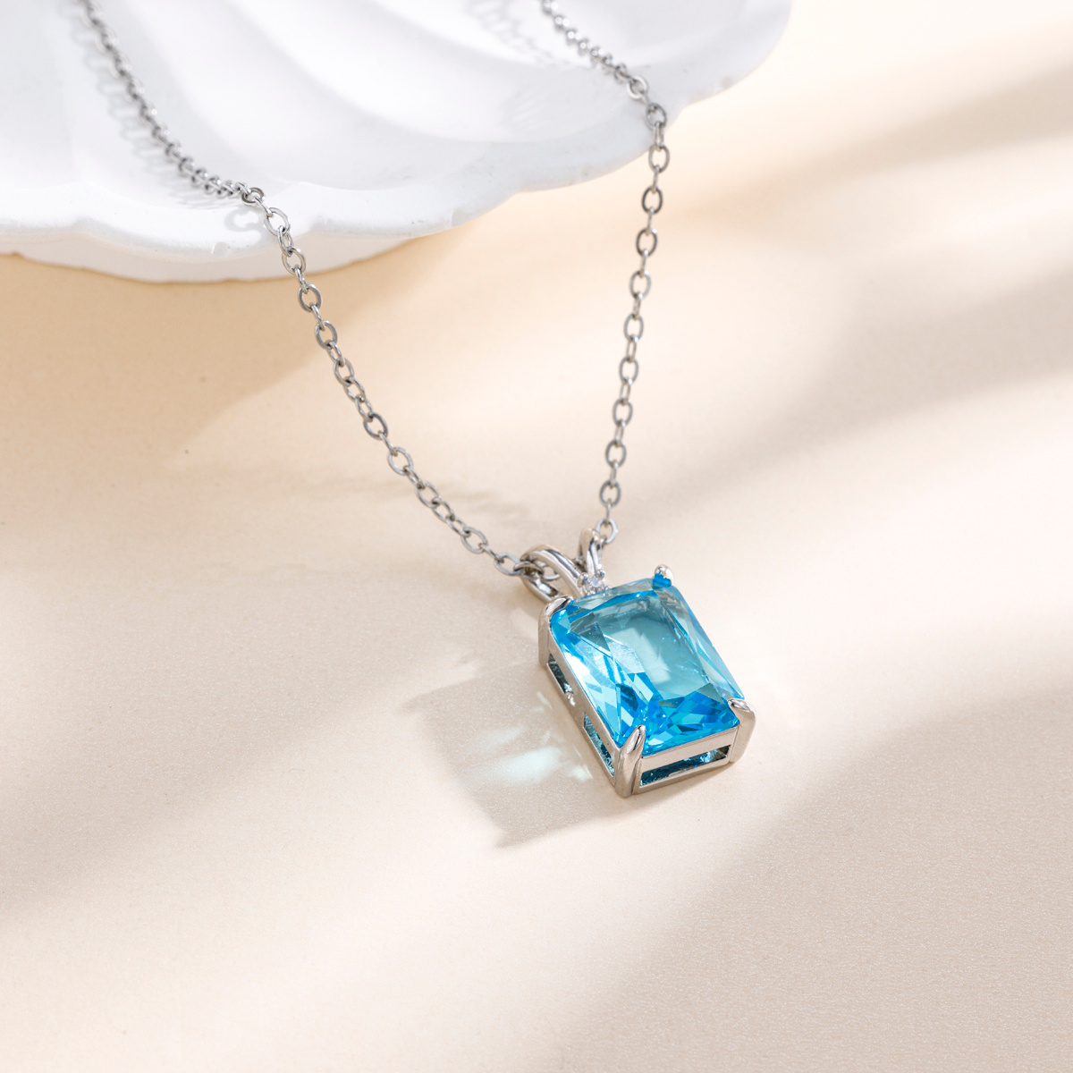 Exquisite Square Zirconia Necklace Accessory, Blue Pendant