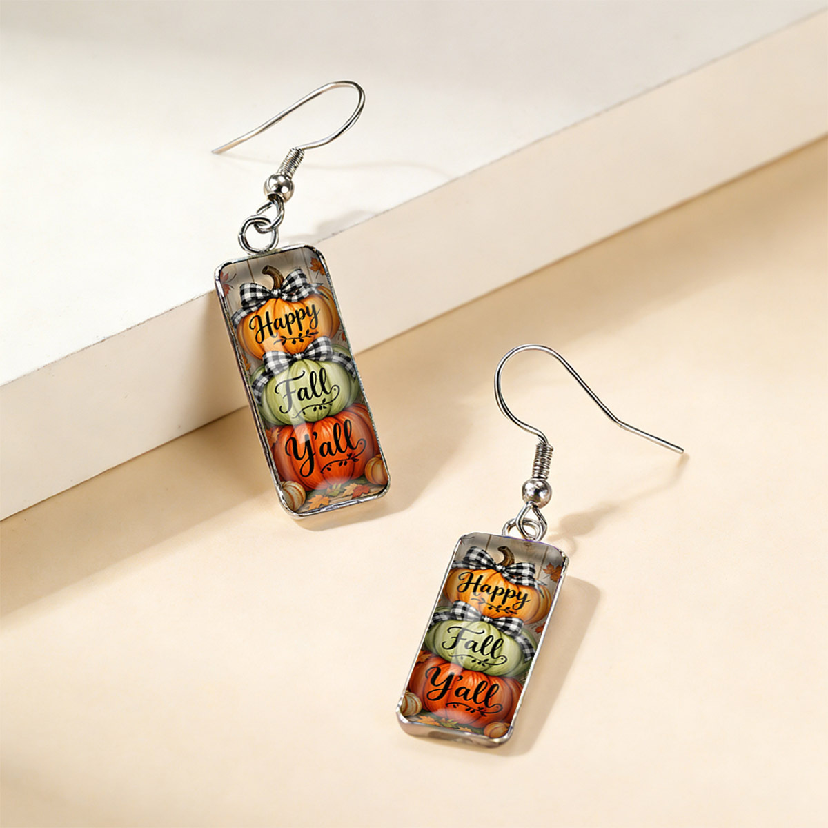 Creative Black And White Checkered Bow Tie Pumpkin Earrings