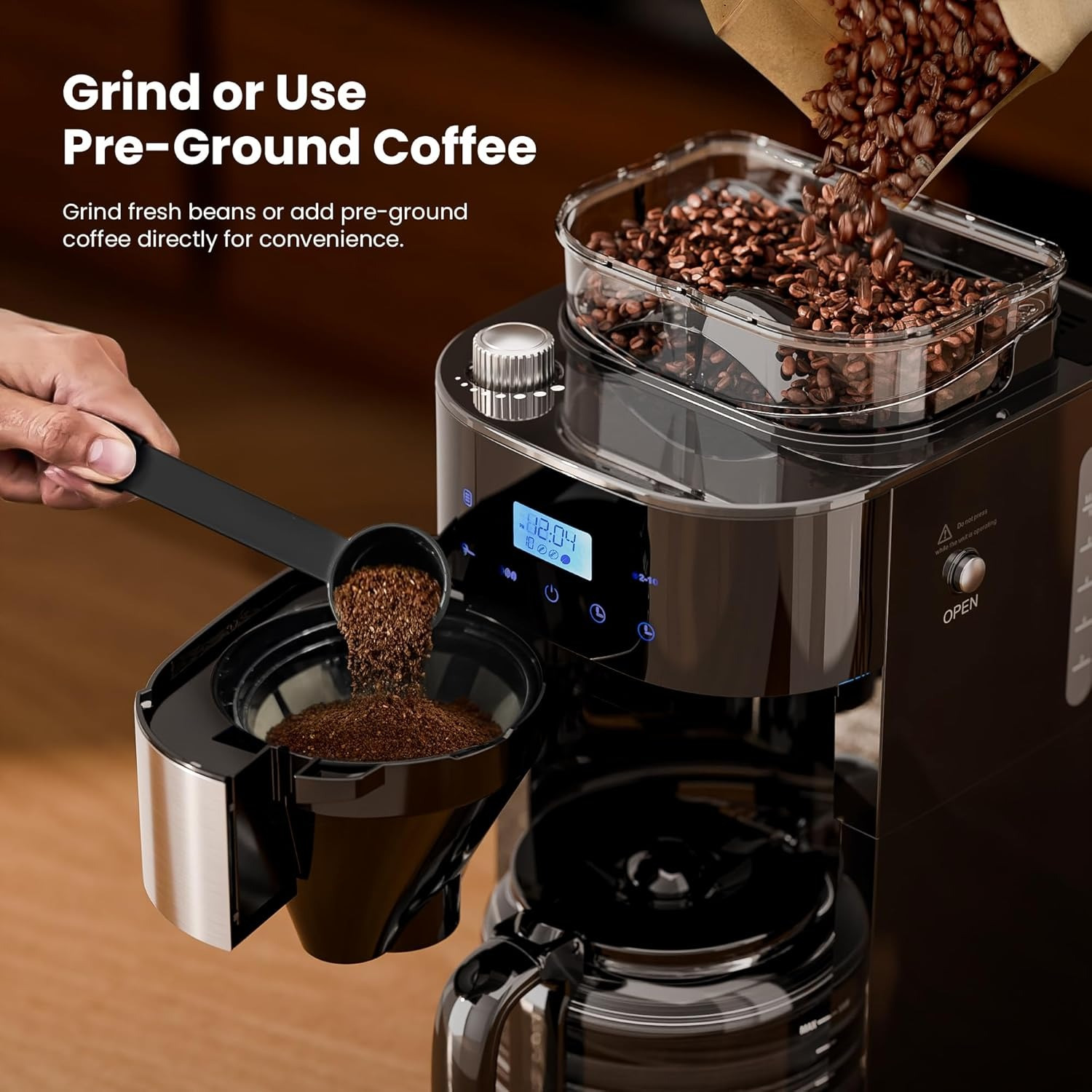 14-Cup Digital Drip Coffee Maker with Built-In Grinder Programmable  12-Hour Timer, Water Tank Keep-Warm Function Brewing (*/M