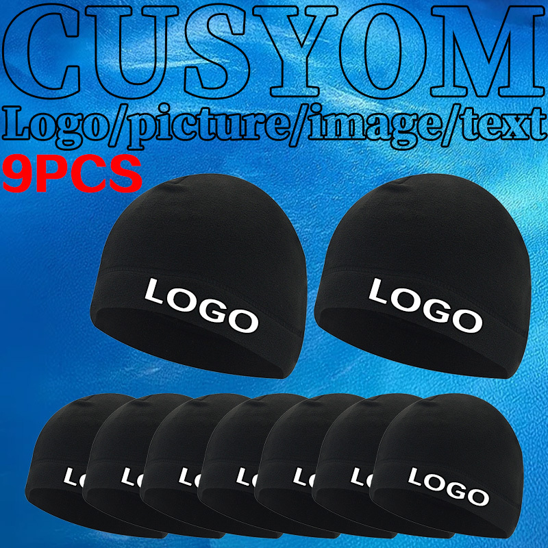 Image of 9pcs Custom Warm Hats, Customizable And Breathable Design - Unisex Winter Hats, Windproof For Sports And Outdoor Activities