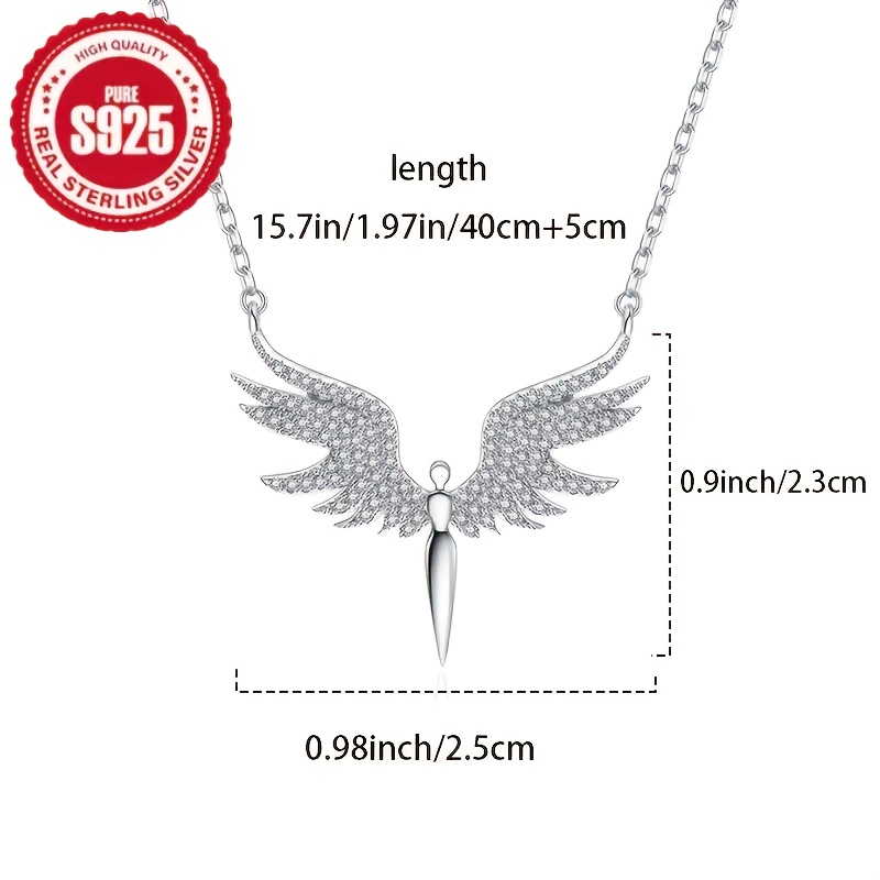 925 sterling silvery   angel wing necklace with cubic synthetic zirconia suitable for all   for banquets and weddings Product details 3