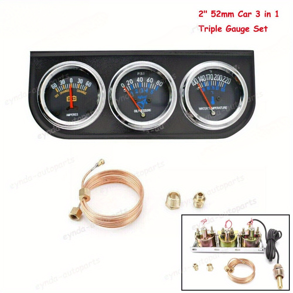 JDMSPEED 2 52mm Chrome Car 3 in 1 Triple Gauge Set Kit AMP Meter Oil JDMSPEED 2 52mm Chrome Car 3 in 1 Triple Gauge Set Kit AMP Meter Oil