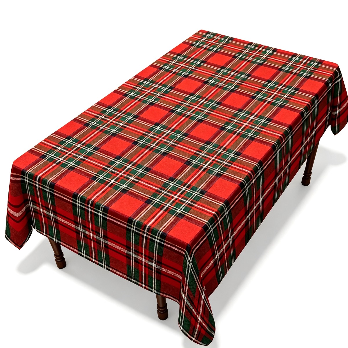 TEMU 1pc Christmas Tablecloth, Red Tartan Pattern Polyester Table Cover, Reusable Holiday Tablecloth For Dining Room, Christmas Party, Family Dinner,
