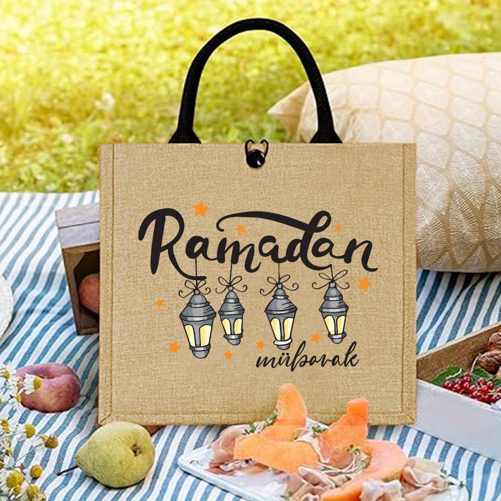 

1pc Sac Fourre-Tout en Jute Ramadan - Grande , Sac à Main en Tissu avec Fermeture à Boucle, Imprimé Lanterne Esthétique pour - en , Fête, Shopping, Voyage, Cadeau, et Tendance