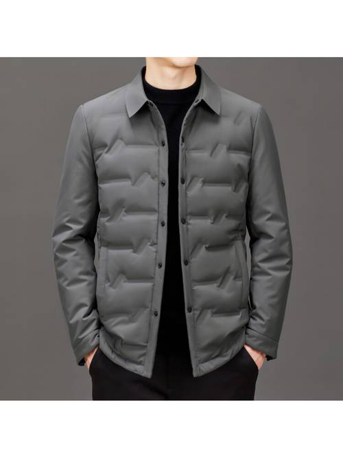 Men S Lightweight Winter Jacket Made of Down, Suitable for Casual Business Wear in Black And Gray with a Turn-Down Collar
