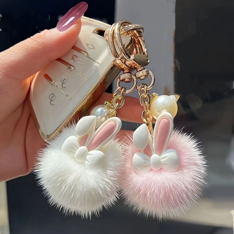 cute bunny plush keychain charm pack soft fluffy pom pom Temu
