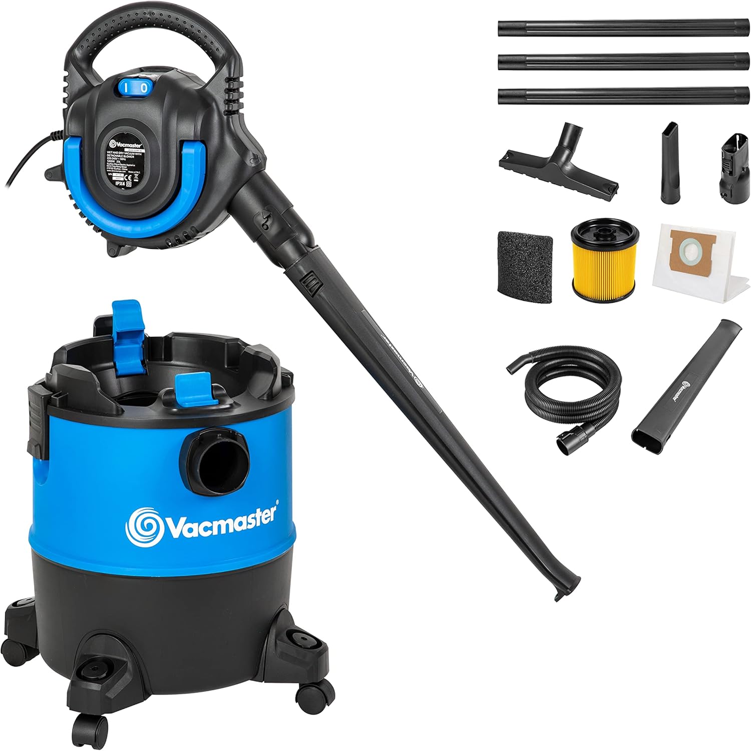 1200w Powerful Motor Wet Dry Vacuum Cleaner & Blower, 23l Compact Portable Vacmaster With Bag, 10m Long Power Cable For Home, Garage & Workshop