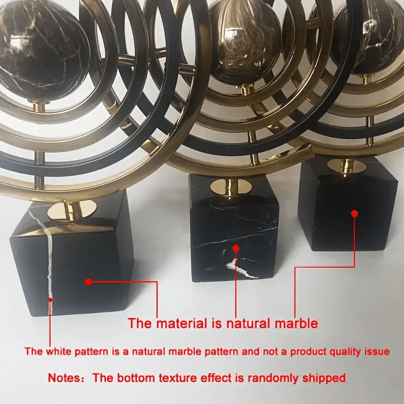 Elegant Black & Golden Metal Globe Sculpture with 360° Rotation