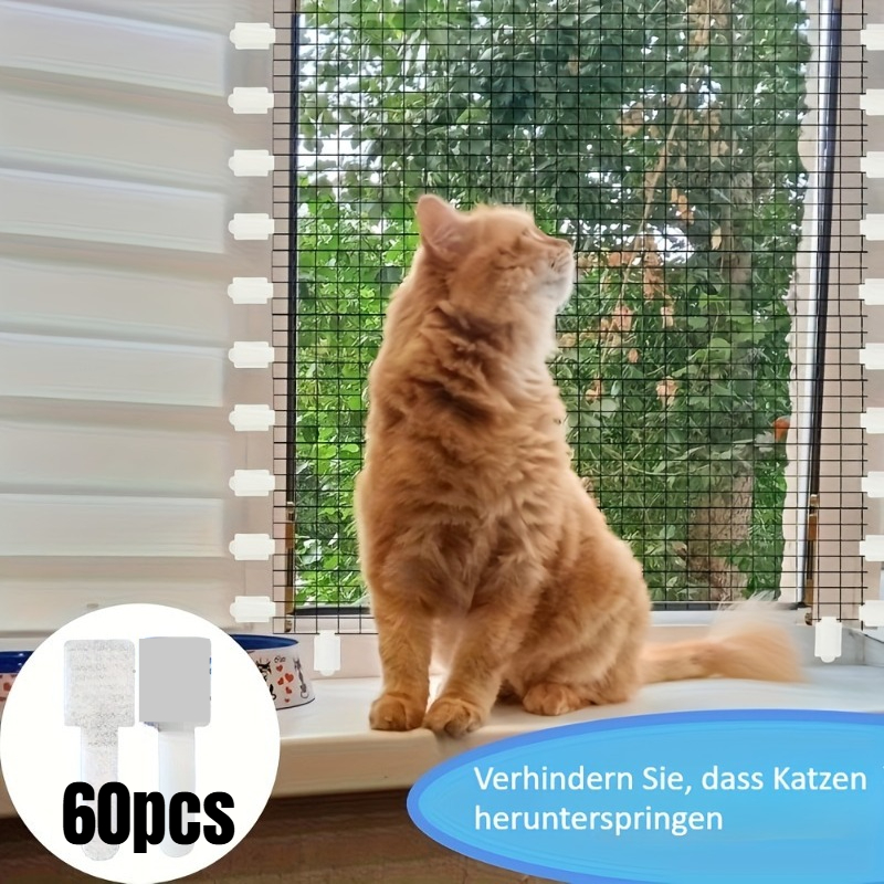 TEMU 60 Ganchos Adhesivos para Exterior para y Terrazas, Redes para Gatos - No Requiere Perforación, de 3 Metros, Diseño Duradero Resistente a , Red