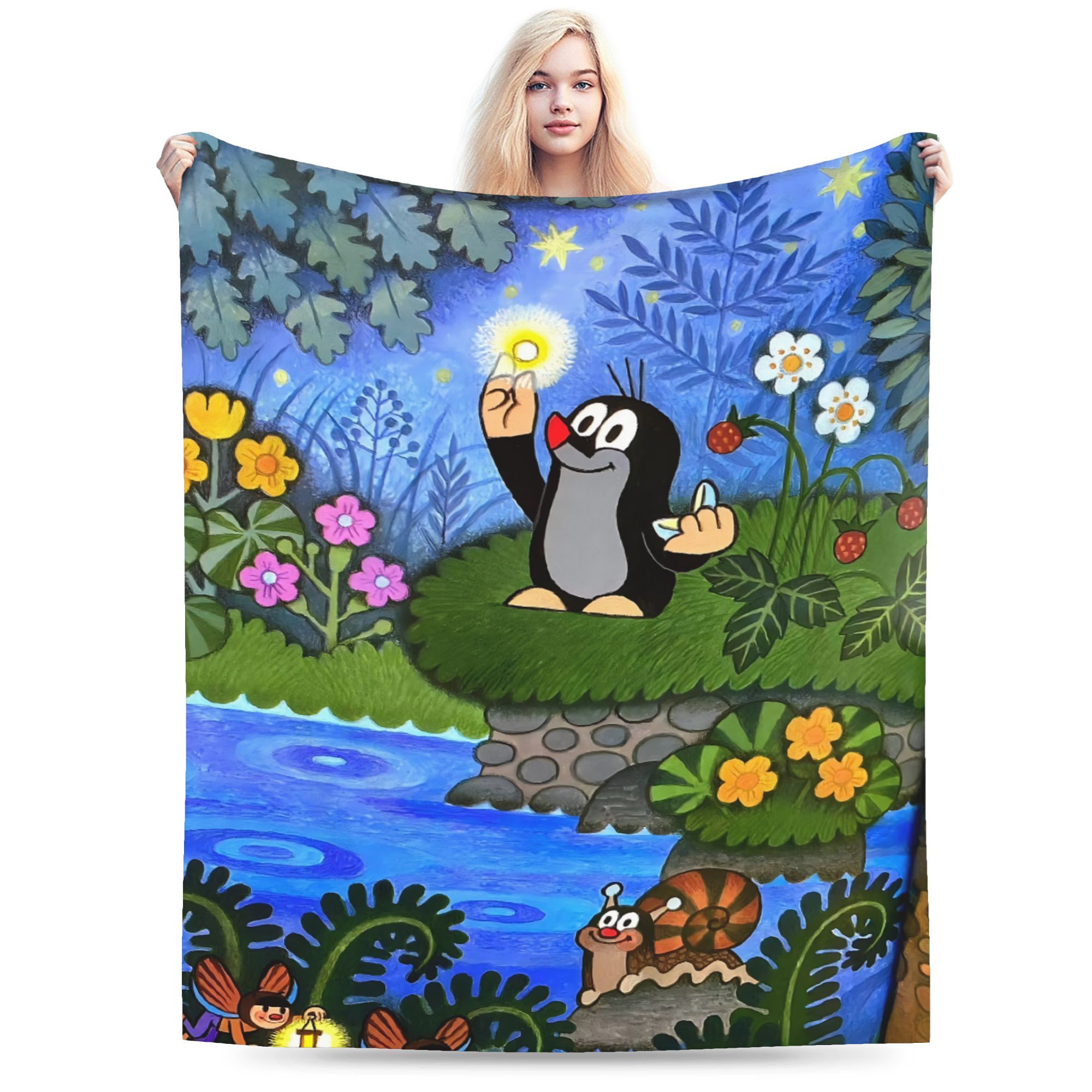 

Vintage Mole Cartoon Soft Flannel Throw Blanket - Cozy, Warm For Couch, Office, Travel - Gift Idea