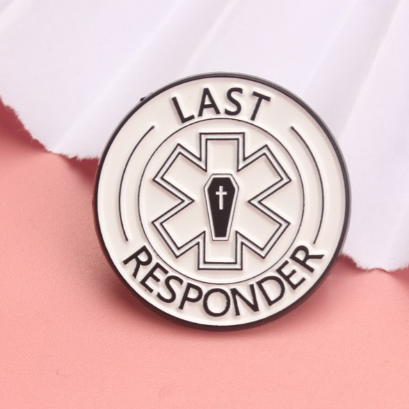Vintage Funny "last Responder" Enamel Badge - Humorous Paramedic Coffin Badge