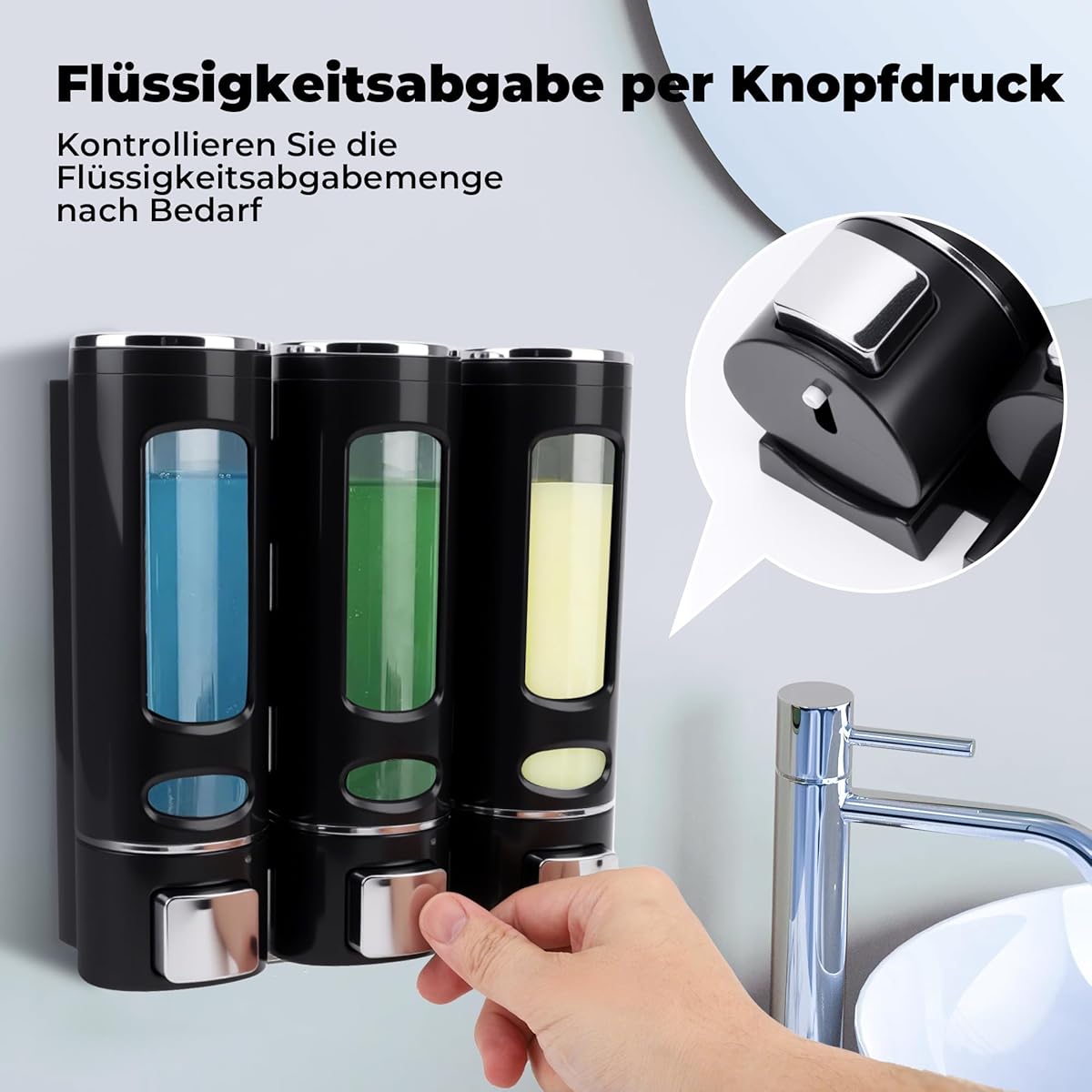 Image of Large Capacity Soap Dispenser 3 Compartments Multi Liquid Storage Container Wall Mount Shower Gel Shampoo Conditioner Dish Soap Organizer For Bathroom Kitchen Sink Daily Washing Storage