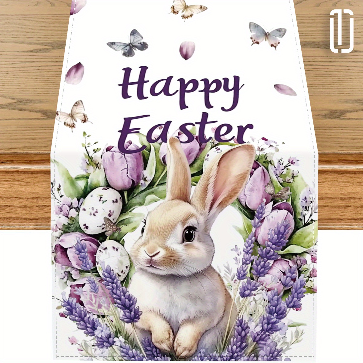 

1pc Table Runner - 13x72 Inch, Vibrant Bunny & Lavender Design, Polyester, Machine-woven For Spring Holiday Dining Decor, Indoor/outdoor Use, Bunny Decor