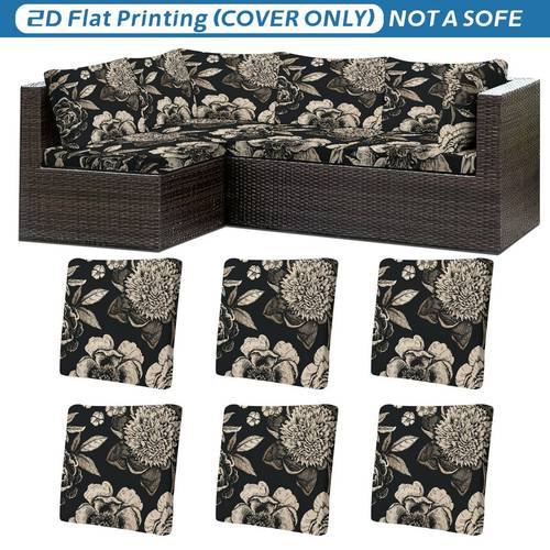 6pcs floral pattern black beige outdoor sofa cover cover only sofa not included flower washable or hand wash suitable for indoor and outdoor sofa cover
