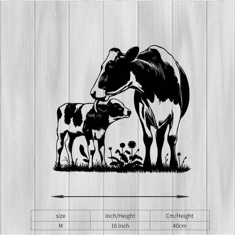 TEMU A Metal Wall Decoration Featuring A Cow And A Calf, Suitable For And Backyard Fences-cow Sculpture Mural In Rustic Farmhouse Style,
