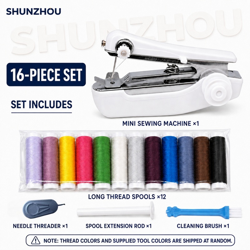 TEMU Kit de mini machine à coudre portable, 16 pièces, ensemble de couture complet avec bobines de fil colorées et accessoires de couture, outil de