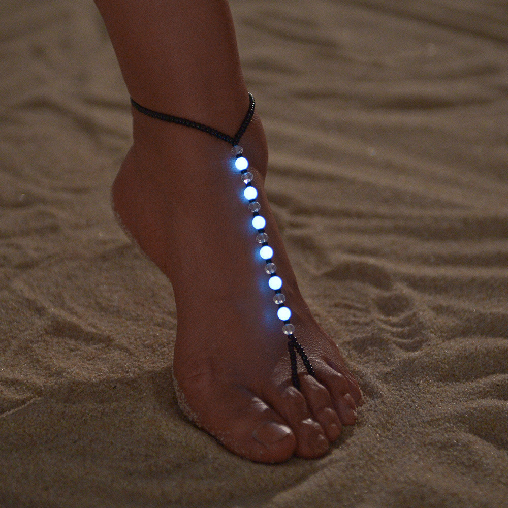 TEMU Boho-chic -the-dark Beaded Anklet For Women - Colorful Resin Toe Ring Ankle Bracelet, Ideal For Beach Vacations & Festive Celebrations