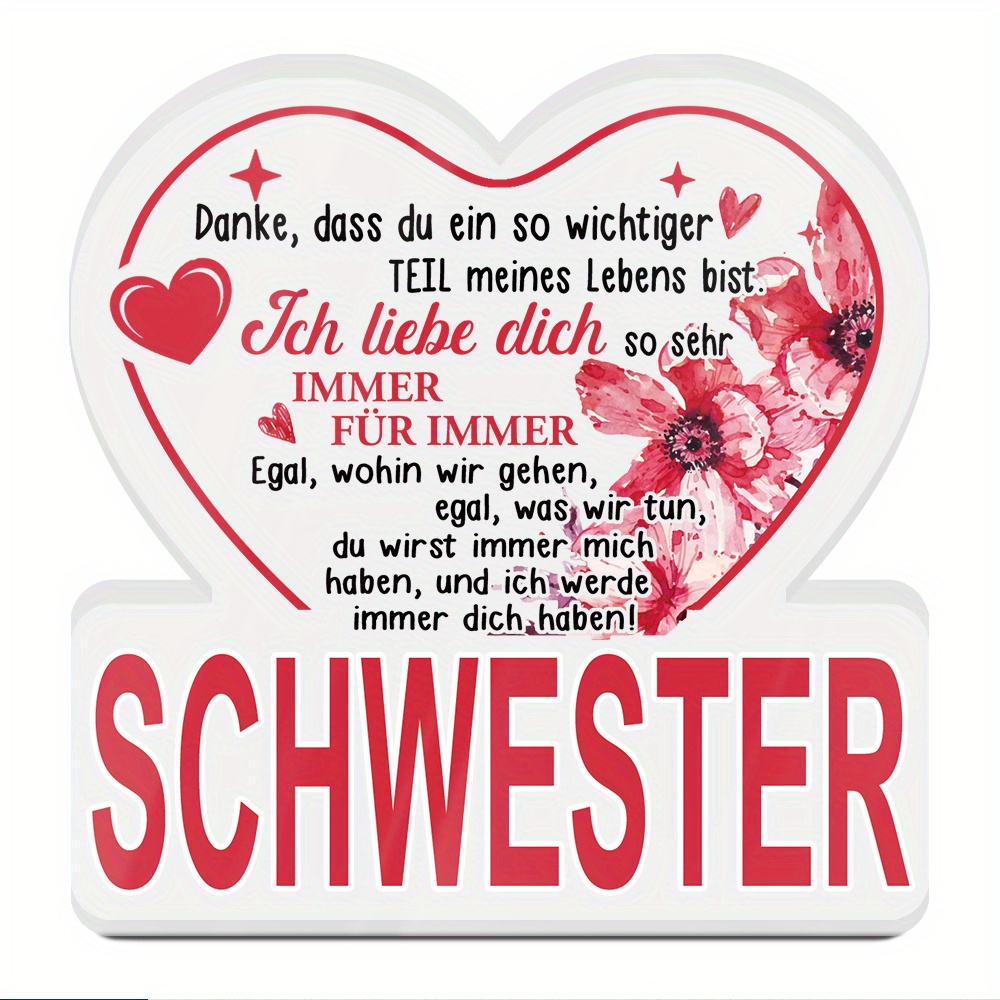TEMU [2d Flat] [2d Flat] A German Acrylic Sign Desktop Decoration, Sister, Thank You For Being Such An Important , Home Cottage Living Room Tabletop