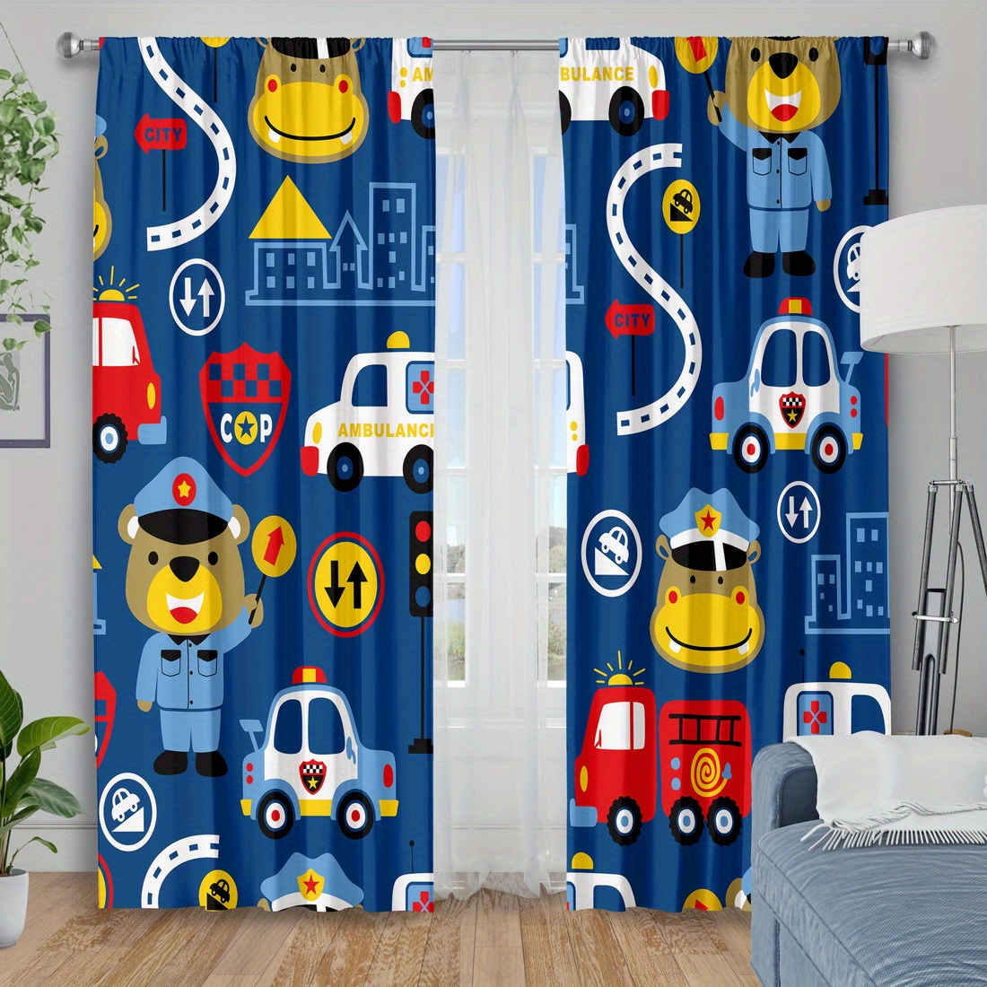 TEMU 2pcs Tissu de rideau, Rideaux imprimés de voiture de dessin et ajouts de fenêtre, Rideaux filtrants pour chambre à coucher, salon, décoration de