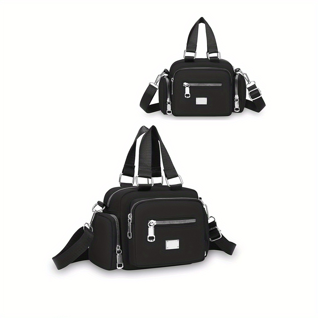 TEMU Women's Stylish Black Nylon Shoulder & Crossbody Bag With Zipper Closure - Ideal For Valentine's Day And Gifts, Casual Oxford Style, Multiple