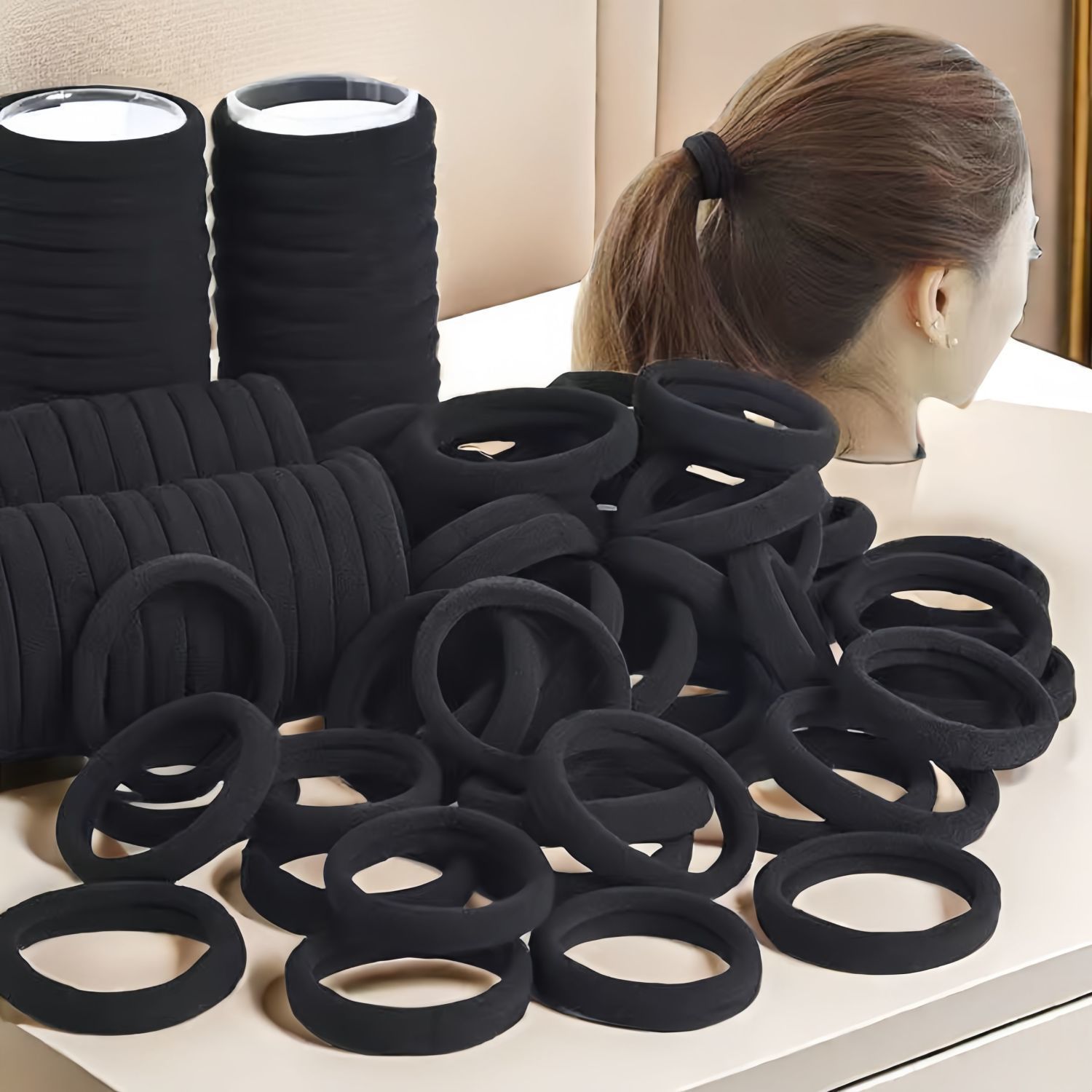 TEMU 210pcs Thickened 4cm Seamless Elastic Hair Tie For Ponytails, High- Headband Design, Thick And Elastic Hair Additions For Women Without Damage -
