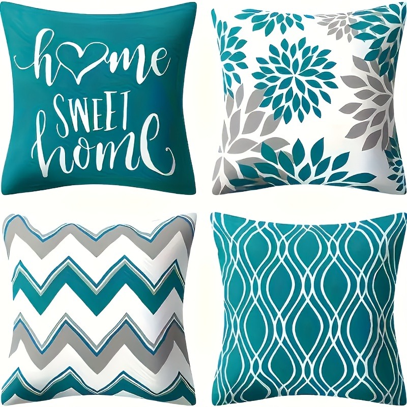 TEMU 4 pièces Housse de Coussin Moderne à Motif Géométrique 2D Plat, Design Cœur, Fermeture Éclair, 100% , Adaptée à Divers Types de Pièces, Coussin