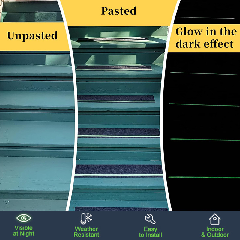 5-10片装夜光防滑胶带，24x4英寸高摩擦防水耐候设计，带夜光绿条纹，多表面兼容，安装简便，强力粘胶适用于室内外楼梯踏板 商品详情 7